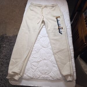 Members Only‎ Joggers Teddy Bear Embroidered Mens Medium Ivory Warm Cozy Casual